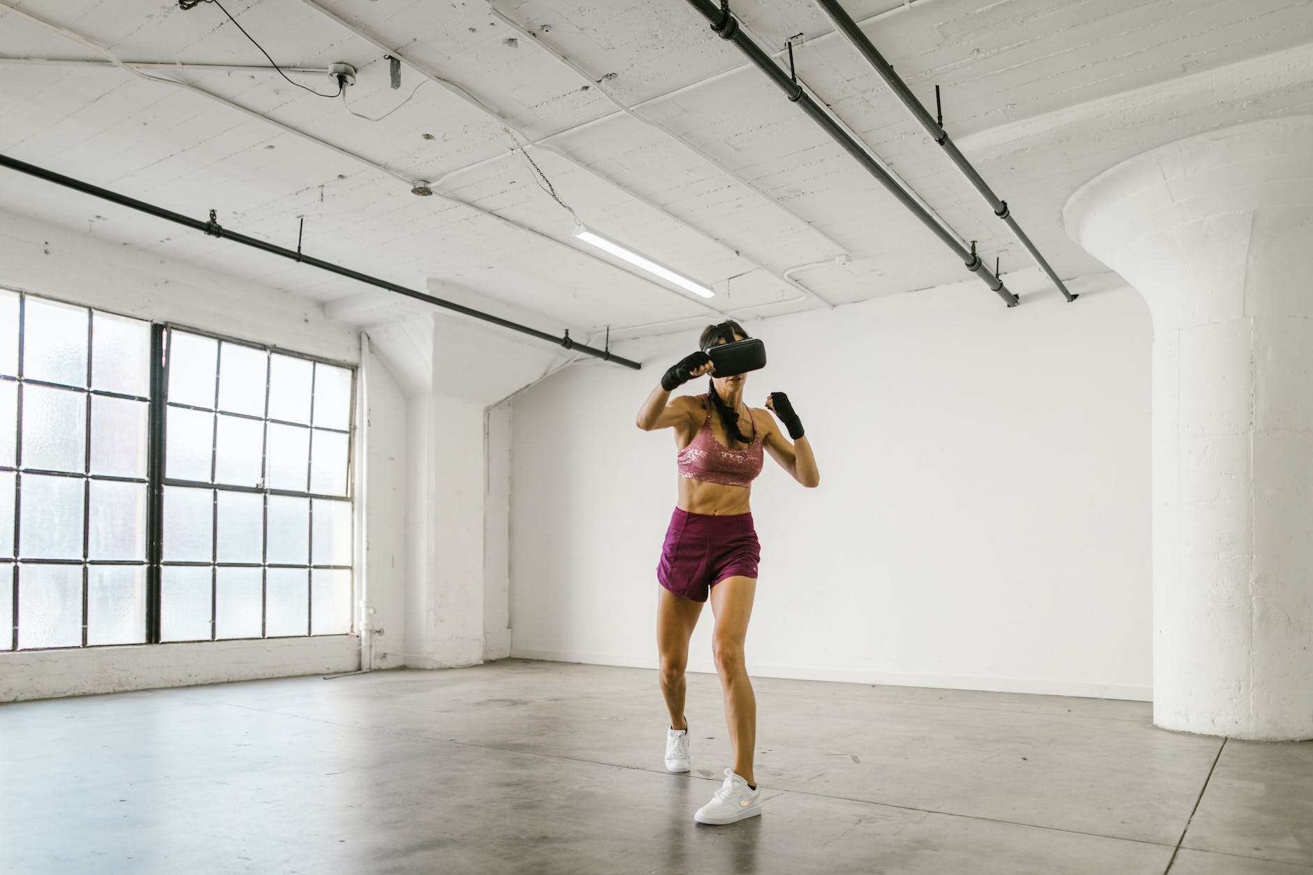 woman doing virtual boxing