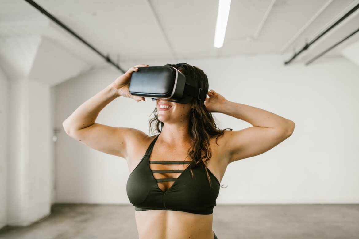 woman wearing virtual reality glasses